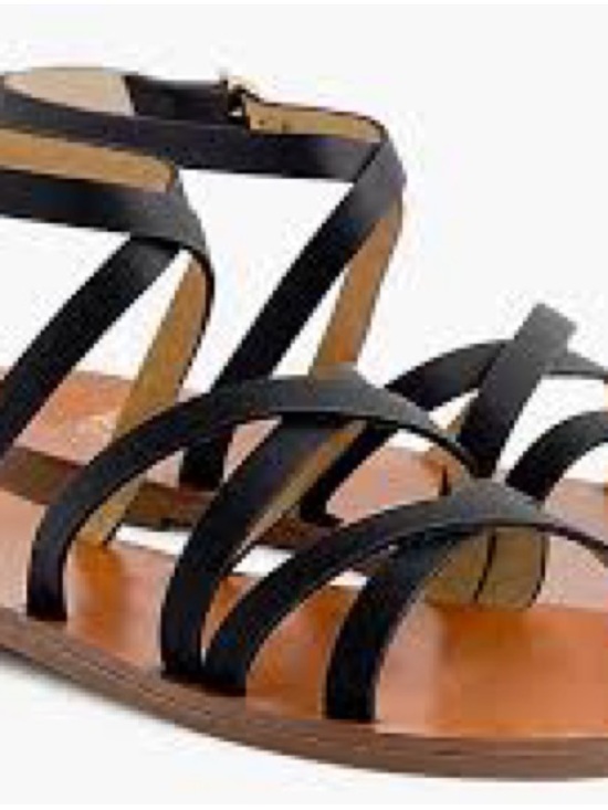 Shoes - Cross-strap flat sandals in leather by J. Crew EUC